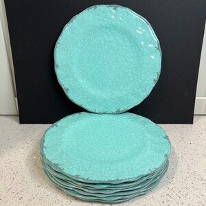 TOMMY BAHAMAS Teal & Grey Crackle Melamine 11" Plates | Set of 8